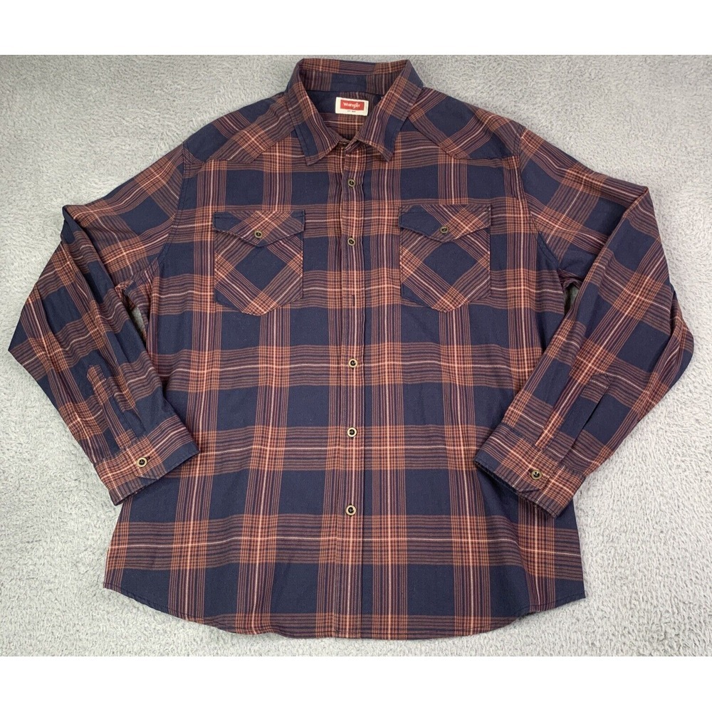 Wrangler Shirt  Mens Size 2XL  Button Up Plaid Long Sleeve Metal Buttons Western